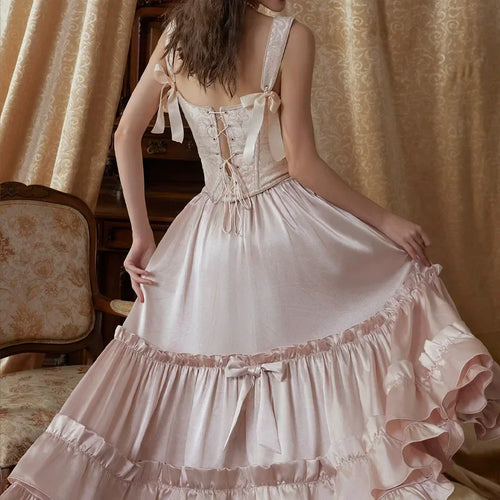 Princess Cynthia French Court Style Jacquard Fishbone Corset Ruffled Satin Skirt Set Sweet Lovely Women's Two-Piece Dress Set