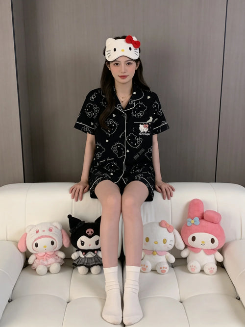 Hello Kitty Spring/Summer New Short-Sleeve Pajama Set, Black Loungewear, Festival Gift, Bestie Outfit, Party Wear