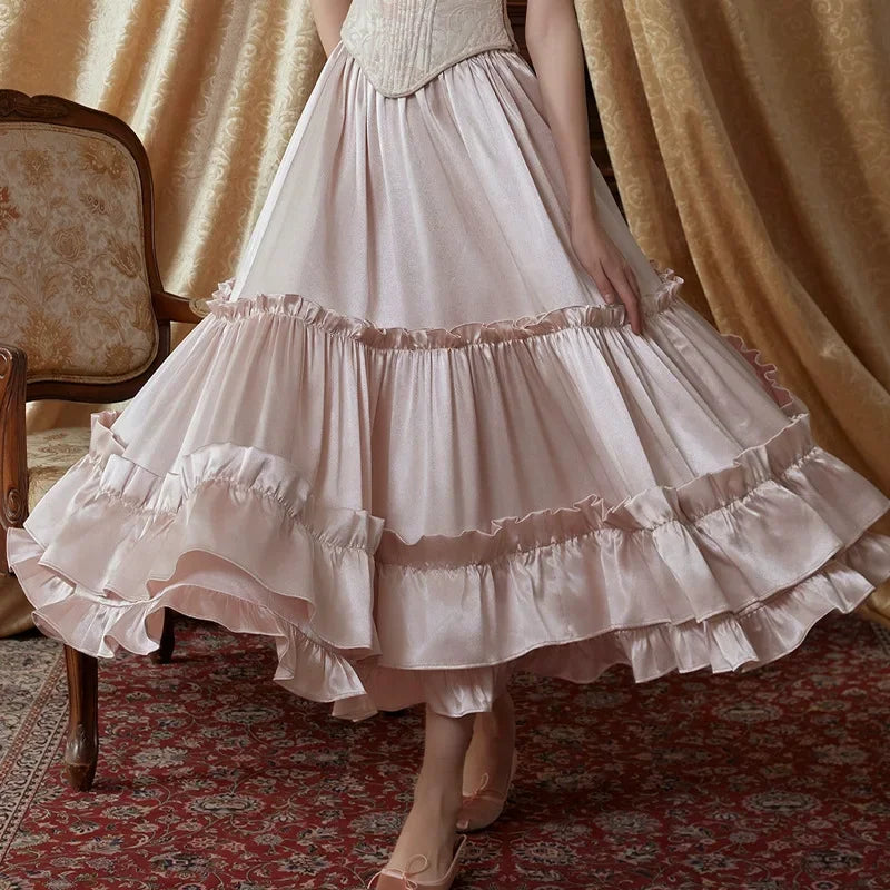 Princess Cynthia French Court Style Jacquard Fishbone Corset Ruffled Satin Skirt Set Sweet Lovely Women's Two-Piece Dress Set